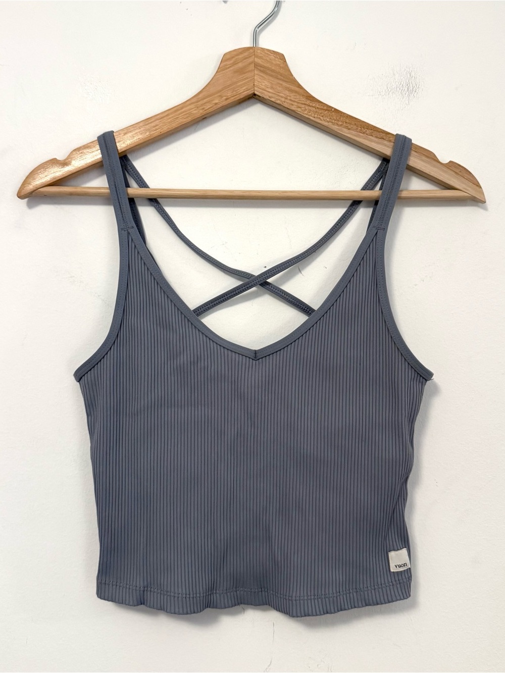 Vuori Ribbed Crop Tank Women’s XS Approx Blue Gray Strappy Back Athletic Top